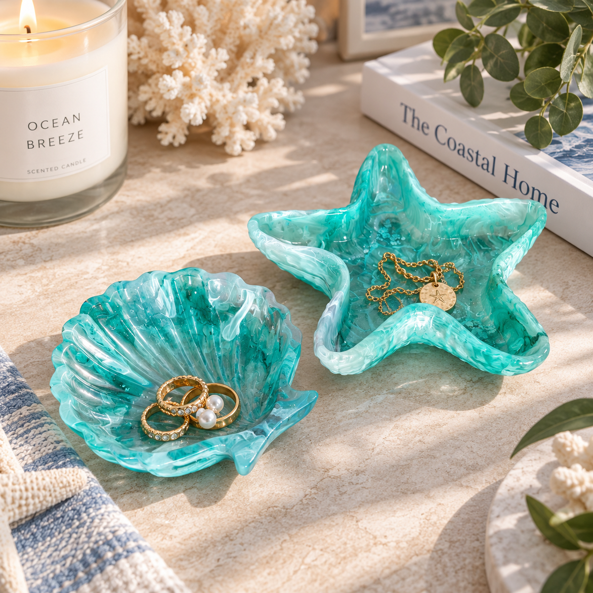 Shell & Starfish Trinket Dish Set - Resin
