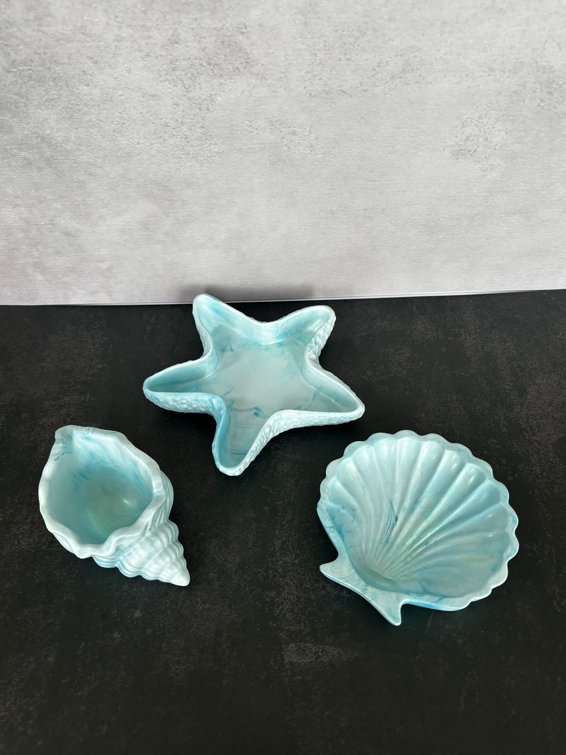 Sea Mist Coastal Trio handcrafted coastal resin décor set by Stillflow Creations