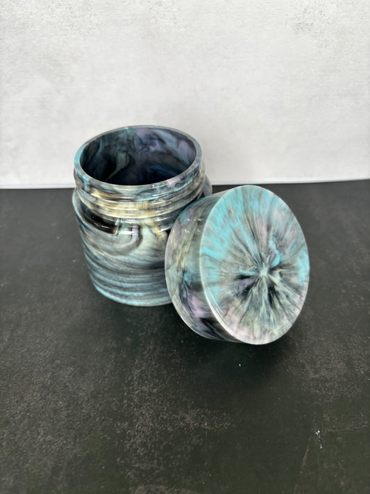Aurora Mist Celestial Apothecary Jar handcrafted decorative resin storage jar by Stillflow Creations
