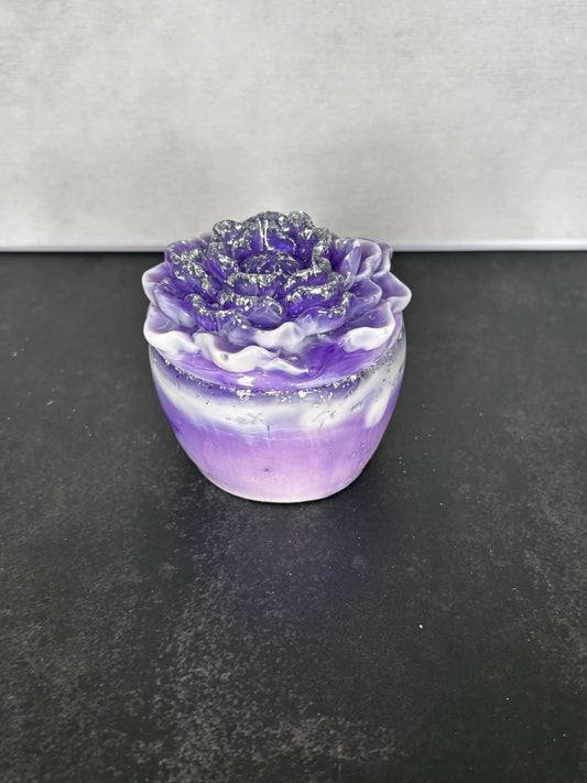 Lavender Silver Rose Bloom Trinket Box handcrafted floral keepsake box by Stillflow Creations