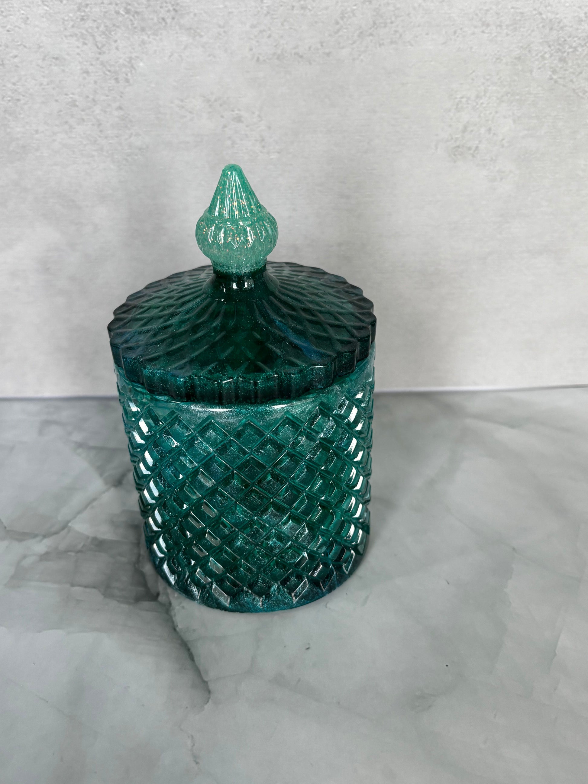 Aqua Stardust Crystal Jar handcrafted resin keepsake jar by Stillflow Creations