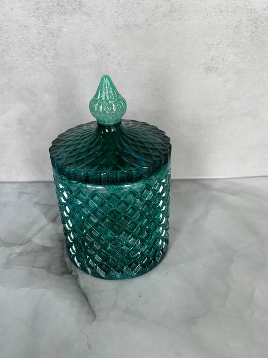 Aqua Stardust Crystal Jar handcrafted resin keepsake jar by Stillflow Creations