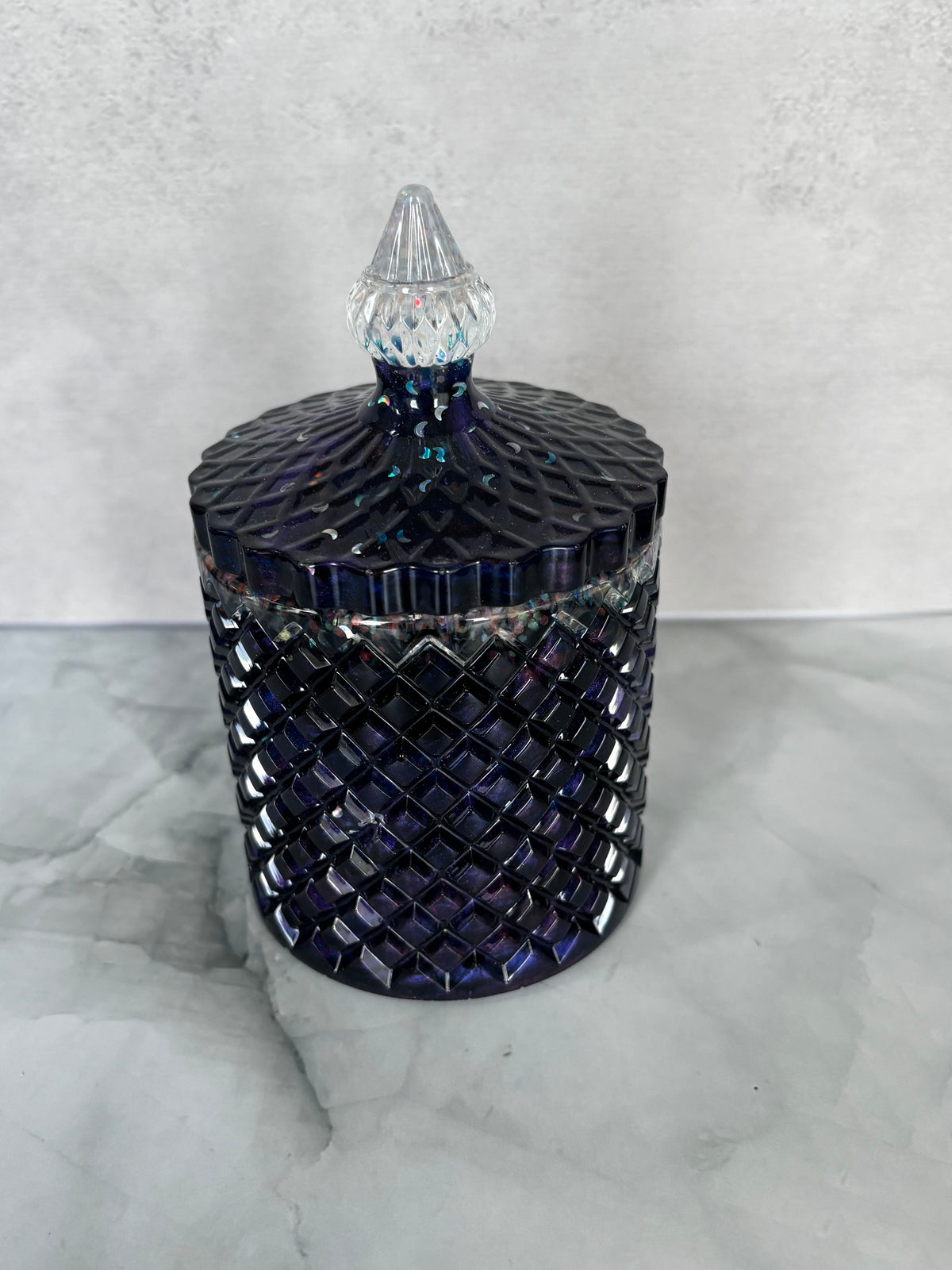 Deep Amethyst Stardust Crystal Jar handcrafted resin keepsake jar by Stillflow Creations