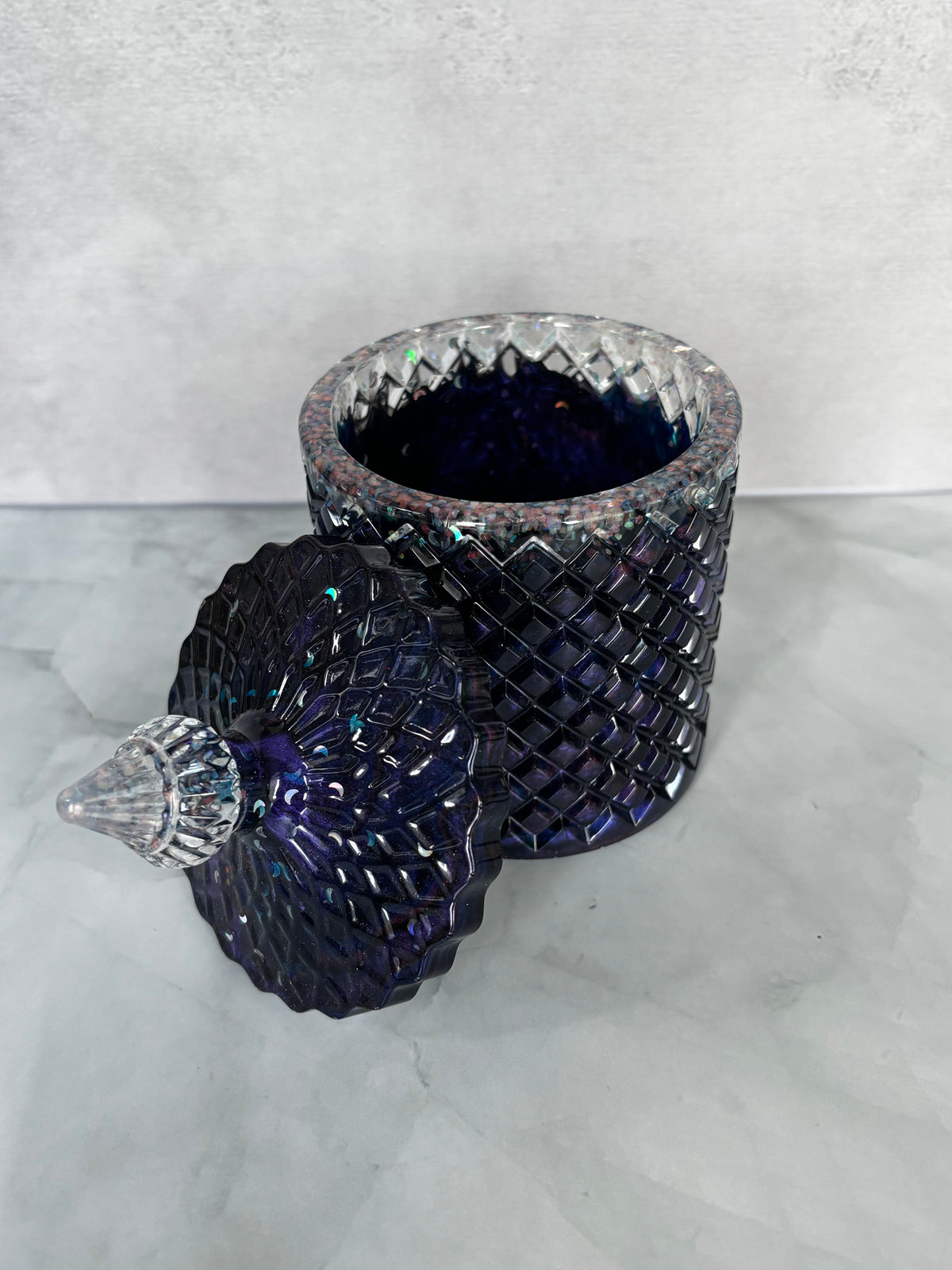 Deep Amethyst Stardust Crystal Jar handcrafted resin keepsake jar by Stillflow Creations