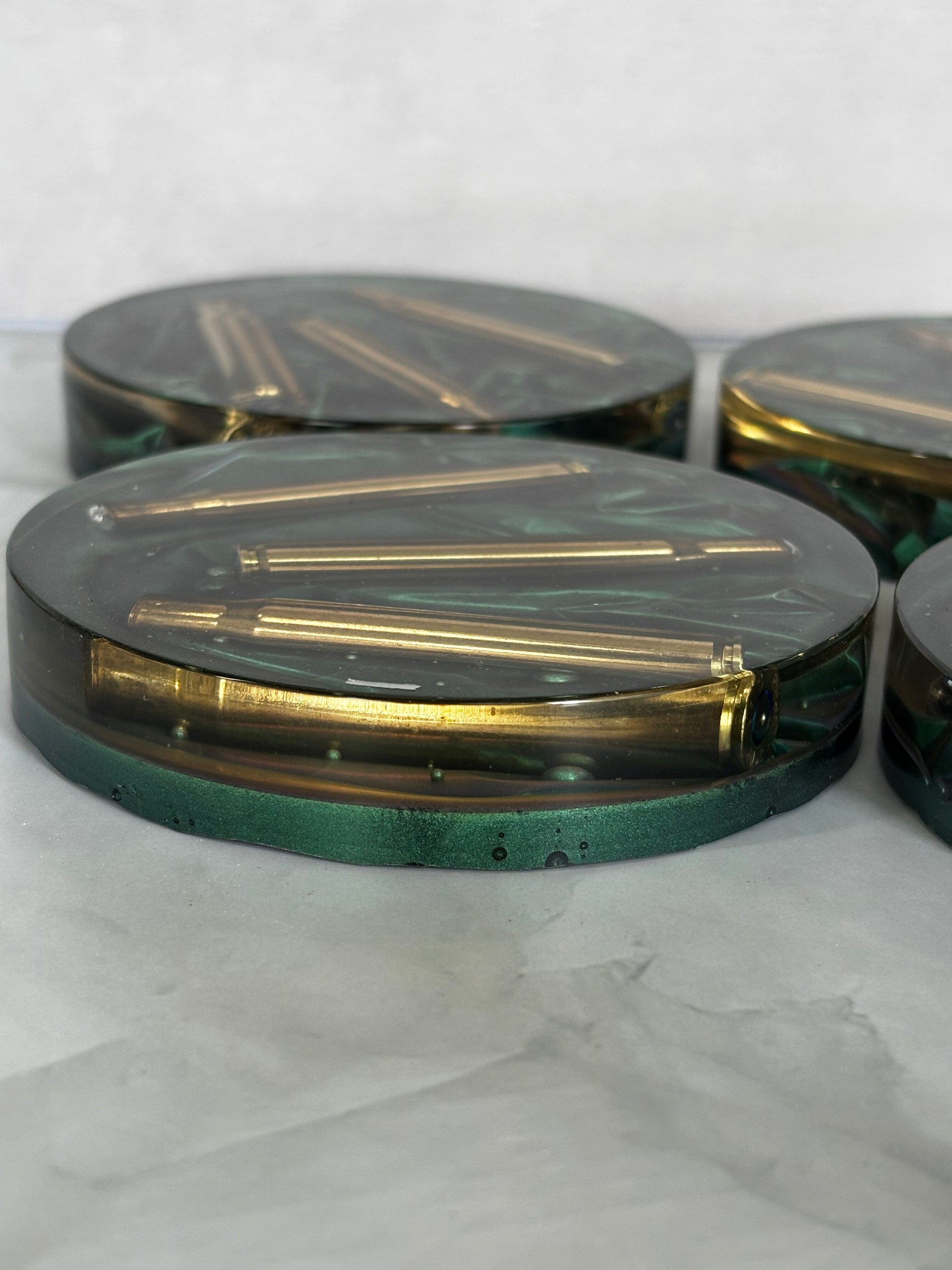 Marksman Heritage Coaster Set handcrafted artisan resin coasters by Stillflow Creations