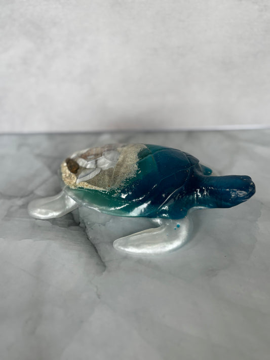 Shoreline Memory Turtle handcrafted coastal turtle décor by Stillflow Creations