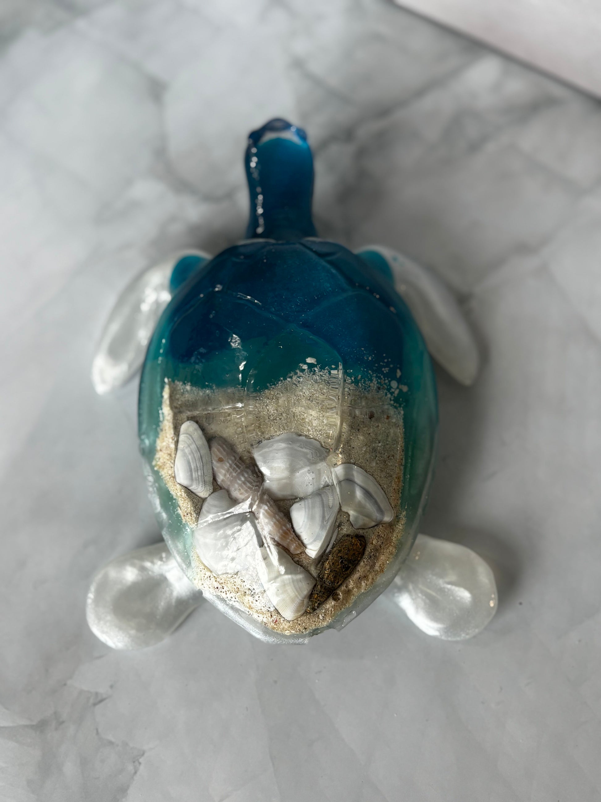 Shoreline Memory Turtle handcrafted coastal turtle décor by Stillflow Creations