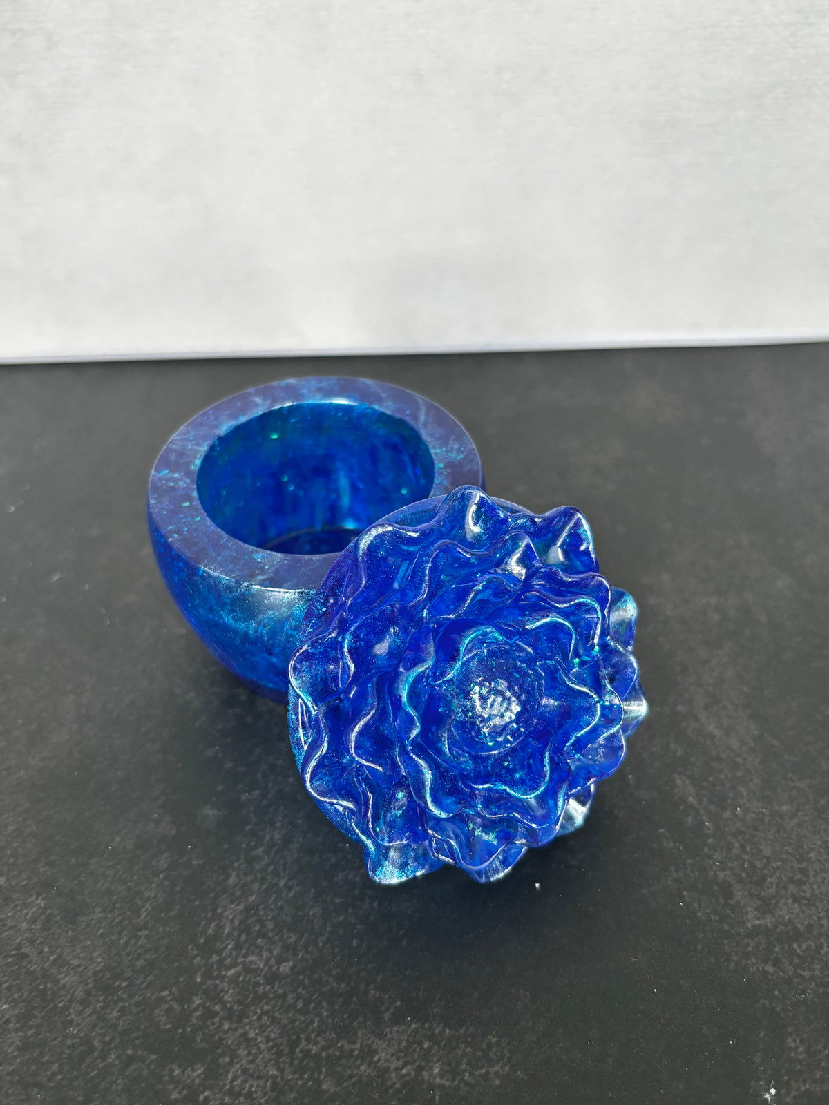 Saphire Blue Rose Bloom Trinket Box handcrafted floral keepsake box by Stillflow Creations