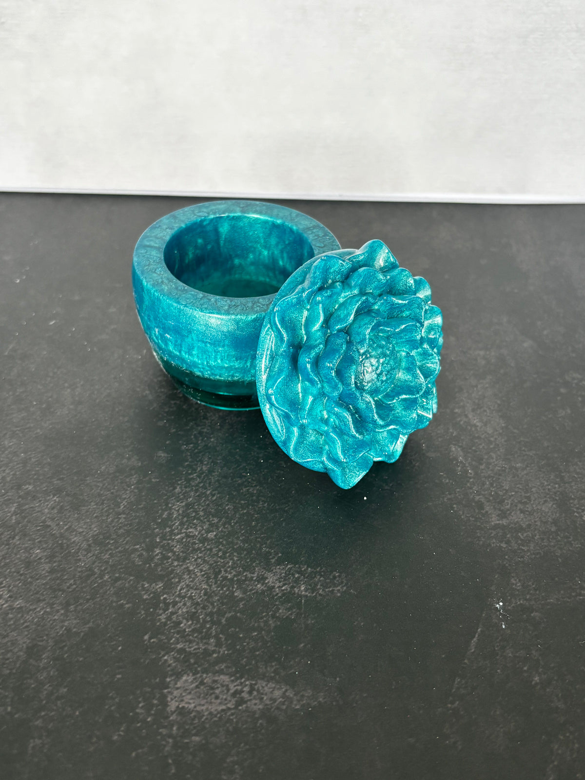 Turquoise Rose Bloom Trinket Box handcrafted floral keepsake box by Stillflow Creations